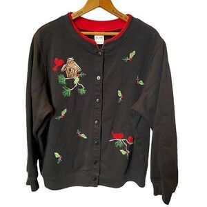 Blair Women's Holiday Cardigan Sweatshirt XL black/red multi